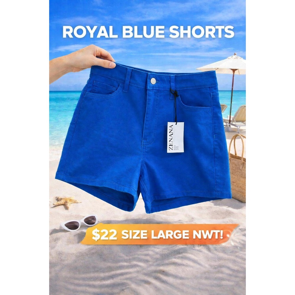 Zenana Royal Blue High Waist Stretch Shorts‎ Size Large NWT